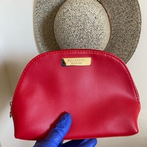 Salvatore Ferragamo Red Leather Cosmetic Case with Gold Plaque